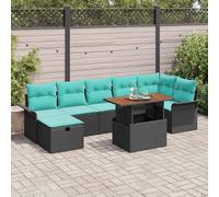 IBUQDDV Moderno set di divani da giardino da 8 pezzi, in polyrattan e legno di acacia, con tre posti centrali, una seduta angolare, due divani con braccioli, poggiapiedi e tavolo marrone