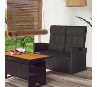 IBUQDDV Panca da giardino con funzione reclinabile e cuscino, nero, 118 cm, in rattan sintetico, con schienale regolabile, molla a gas, per esterni, da giardino