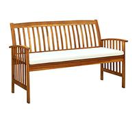 IBUQDDV Panchina da giardino con cuscino, 147 cm, in legno massello di acacia, resistente alle intemperie, con braccioli per terrazza ed esterni, comoda panca imbottita con trattamento ad olio per una
