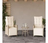 IBUQDDV Poltrona da giardino con poggiapiedi, 2 pezzi, schienale regolabile, beige, poly rattan, PE intrecciato, per esterni, imbottitura