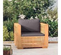 IBUQDDV Poltrona da giardino in teak massello con cuscino grigio scuro, resistente alle intemperie, per esterni, comoda imbottitura, design rustico, legno durevole,