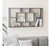 IBUQDDV Ripiano a Parete in Legno Multistrato Grigio Cemento con 8 Scomparti, Mensola Portaoggetti per Libri, Piante e Oggetti da Collezione, Design Montaggio Invisibile, 85x47.5x16