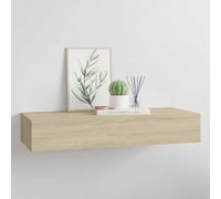 IBUQDDV Ripiano Galleggiante con Cassetto in MDF e Metallo, Colore Rovere, 60 x 23,5 x 10 cm, Mensola Portaoggetti per Soggiorno, Ideale per Libri, Piante e Oggetti da Collezione,