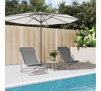 IBUQDDV Sedia a sdraio da spiaggia, da campeggio, per esterni, 2 pezzi, in textilene grigio e acciaio verniciato a polvere, per patio, spiaggia, terrazza, piscina
