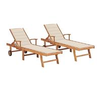 IBUQDDV Sedia da campeggio per esterni, 2 pezzi, con cuscini in crema, legno massiccio teak, per patio, spiaggia, terrazza, piscina
