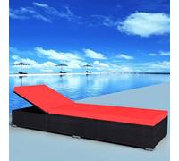 IBUQDDV Sedia da campeggio, per esterni, con cuscino, in polyrattan, colore nero, per patio, spiaggia, terrazza, piscina