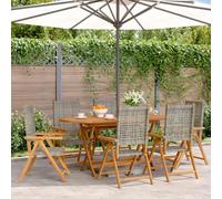 IBUQDDV Sedia da giardino regolabile, 6 pezzi, grigio polyrattan, legno massello con funzione sdraiata e meccanismo pieghevole per una facile conservazione