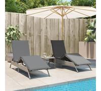 IBUQDDV Sedia da spiaggia, da campeggio, da terrazza, per esterni, 2 pezzi, con tavolo, grigio, in polyrattan, per patio, spiaggia, terrazza, piscina