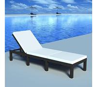 IBUQDDV Sedia da spiaggia, da campeggio, da terrazza, per esterni, con cuscino, in polyrattan, colore nero, per patio, spiaggia, terrazza, piscina