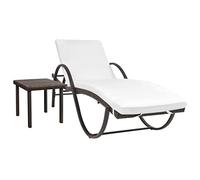 IBUQDDV Sedia da spiaggia per esterni, con cuscino e tavolo, in polyrattan, marrone, per patio, spiaggia, terrazza, piscina
