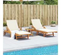IBUQDDV Sedia per esterni, da spiaggia, da campeggio, 2 pezzi, con cuscini, 200 x 68 x 83 cm, in legno massello di acacia per patio, spiaggia, terrazza, piscina