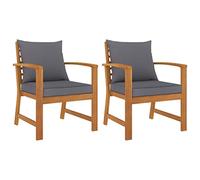 IBUQDDV Sedie da giardino, 2 pezzi, con cuscino grigio scuro, in legno massiccio di acacia, resistente alle intemperie e durevole, per terrazza e giardino