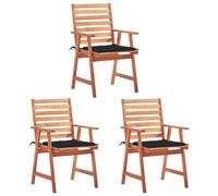 IBUQDDV Sedie da giardino, 3 pezzi, con cuscino in legno massello di acacacia, resistenti alle intemperie, con cuscino imbottito per terrazza e veranda, seduta durevole