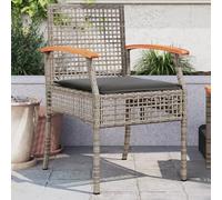 IBUQDDV Sedie da giardino con cuscino, 2 pezzi, grigio polyrattan, in legno di acacia, per esterni, con imbottitura e telaio in acciaio