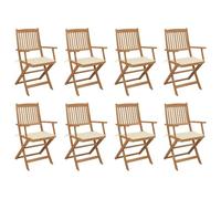 IBUQDDV Sedie da giardino pieghevoli con cuscino, 8 pezzi, in legno massello di acacia per terrazza e cortile, sedie pieghevoli resistenti alle intemperie, con imbottitura per il comfort esterno