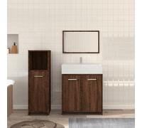 IBUQDDV Set Bagno 3 Pezzi con Specchio, Mobile Lavabo e Armadietto Basso in Legno Rovere Marrone, Ampio Spazio di Conservazione, Design Elegante e Resistente all'Umidità, Facile