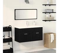 IBUQDDV Set Bagno 3 Pezzi con Specchio Rettangolare e Mobile Lavabo in Rovere Nero, Design Montato a Parete per Risparmio Spazio, Ampio Armadio con 2 Ante per Archiviazione,