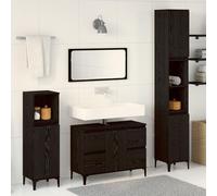 IBUQDDV Set Bagno 3 Pezzi in Legno Ingegnerizzato con Finitura Rovere Nero - Mobile Alto, Mobiletto e Unità Vanità per Organizzazione Funzionale, Costruzione Robusta e Design
