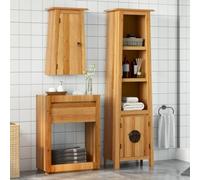 IBUQDDV Set Bagno in Legno di Pino Massello con Armadio Alto e Mobile a Parete, Ampio Spazio Portaoggetti per Saponi e Shampoo, Stile Rustico Vintage, Montaggio a Parete