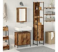 IBUQDDV Set Bagno in Legno Massello Recuperato con 6 Porte e Specchio, Mobile Alto e Piccolo per Asciugamani e Oggetti da Toeletta, Finitura Invecchiata Marrone per Interni, Design