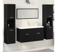 IBUQDDV Set Bagno Moderno con 2 Armadietti Alti, Vanity Lavabo e Specchio in Rovere Nero - Soluzione Storage Elegante per Interni, Design Contemporaneo con Finitura Opaca e Maniglie