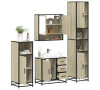IBUQDDV Set Bagno Moderno con Armadietto Specchio, Mobile Lavabo e Doppio Mobile in Rovere Sonoma - Truciolato Resistente all'Umidità e Struttura Metallo Industriale per Massima