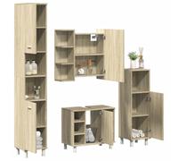 IBUQDDV Set Bagno Rovere Sonoma con Specchio e 3 Mobili Truciolato Resistente all'Umidità - Mobiletto Parete 80cm, Armadietto 179cm, Cassettiera 95cm, Mobile 53.5cm - Soluzione
