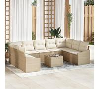 IBUQDDV Set da 10 pezzi da giardino in rattan sintetico marrone con cuscino per 9 persone, resistente alle intemperie, per terrazzo e balcone dal design moderno e durevole