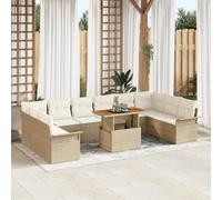 IBUQDDV Set da 11 pezzi da giardino con cuscino beige in rattan sintetico e acacia per terrazza, mobili da esterno resistente alle intemperie, con comodi cuscini per le ore accoglienti