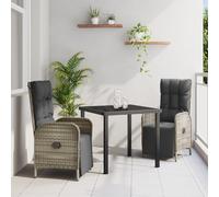 IBUQDDV Set da 3 pezzi per sala da pranzo da giardino con cuscino, grigio, in rattan sintetico, per attività all'aperto, questo set da 3 pezzi combina uno stile moderno e un comfort personalizzabile
