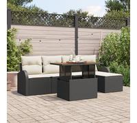 IBUQDDV Set da 6 pezzi da giardino con cuscino, nero, in polyrattan, in acacacia, per giardino e terrazza. Questo set da 6 pezzi da giardino combina uno stile elegante e pratico