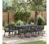 IBUQDDV Set da 6 pezzi da giardino in acciaio nero e polyrattan con tavolo rettangolare e sei sedie per terrazza, mobili da esterno in robusto acciaio verniciato a polvere