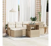 IBUQDDV Set da 7 pezzi per sala da pranzo da giardino con cuscino in polyrattan di acacia, resistente alle intemperie, per un massimo di sei persone con spazio e comfort, durevole