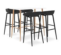 IBUQDDV Set da Bar 5 Pezzi con Tavolo Bianco e Sgabelli Neri, Moderno per Casa Giardino Pub Ristorante, Piano MDF e Gambe Metallo Effetto Legno, Sedile Ergonomico PP Resistente,