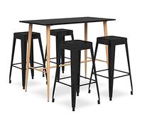 IBUQDDV Set da Bar 5 Pezzi Nero con Tavolo e Sgabelli Impilabili, Design Moderno per Casa Giardino Pub Ristorante, Piano MDF Gambe Metallo, Assemblaggio Richiesto, Robusto e Durevole