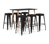 IBUQDDV Set da Bar 7 Pezzi Nero con Tavolo e Sgabelli Impilabili, Moderno per Casa Giardino Pub Ristorante, Piano MDF Gambe Metallo Effetto Legno, Assemblaggio Facile e Robusto