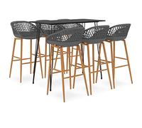 IBUQDDV Set da bar moderno 7 pezzi nero grigio MDF tavolo in metallo per interni giardino bar pub ristorante con sgabelli da bar ergonomici schienale in rete PP
