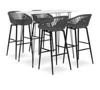 IBUQDDV Set da bar moderno bianco e grigio 5 pezzi con piano in MDF e telaio in metallo verniciato a polvere per stabilità, sgabello da bar ergonomico con schienale in rete in robusto polipropilene,