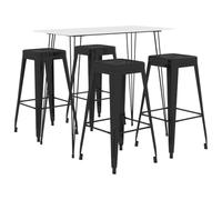 IBUQDDV Set da bar moderno bianco e nero 5 pezzi con piano in MDF e telaio in metallo verniciato a polvere per bar, ristoranti e giardini, sgabelli impilabili con rinforzo