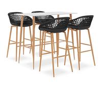 IBUQDDV Set da bar moderno in bianco e nero con 5 lg. Design per interni bar e ristoranti, robusto piano in MDF e gambe in metallo effetto legno, sgabello ergonomico da bar