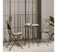 IBUQDDV Set da bistro con mosaico in terracotta e bianco, in ferro e ceramica, pieghevole, design mediterraneo, per giardino, balcone o terrazza, facile da pulire, robusto