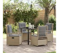 IBUQDDV Set da giardino da 5 pezzi beige in rattan sintetico con sedie regolabili e cuscini lavabili, mobili da esterno per terrazze, balcone, giardino, in polietilene intrecciato in acciaio