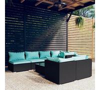IBUQDDV Set da giardino da 8 pezzi, in polyrattan di colore nero, con cuscini imbottiti spessi, design modulare, resistente all'acqua, telaio in acciaio verniciato a polvere, piedini in plastica