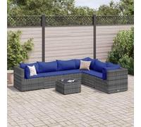 IBUQDDV Set da giardino modulare da 7 pezzi, grigio, con cuscini in rattan sintetico e struttura in acciaio verniciato a polvere, piano del tavolo in vetro temperato, portata fino a 110 kg per seduta