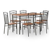 IBUQDDV Set da Pranzo 7 Pezzi con 1 Tavolo e 6 Sedie in MDF e Acciaio Marrone Nero per Sala da Pranzo Cucina Moderna Arredamento Interni Durevole Stabile Facile Montaggio Decorativo