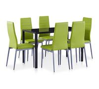 IBUQDDV Set da Pranzo 7 Pezzi Verde con Tavolo in Vetro Temperato e 6 Sedie in Pelle Artificiale, Design Moderno per Sala da Pranzo e Soggiorno, Arredamento Resistente e Confortevole
