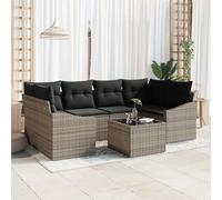 IBUQDDV Set da pranzo da giardino 7 pezzi con cuscino grigio in polyrattan, mobili da esterno per terrazza e balcone, set da pranzo con posti a sedere per sei persone