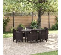 IBUQDDV Set da pranzo da giardino 7 pezzi con cuscino in rattan sintetico marrone per 6 persone, mobili da esterno resistente alle intemperie con comode sedute e design facile da pulire per terrazze