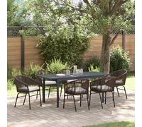 IBUQDDV Set da pranzo da giardino, 7 pezzi, con cuscino, marrone, in polyrattan, 6 sedie e 1 tavolo per esterni, resistente alle intemperie e durevole, set di mobili in rattan dal design moderno