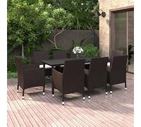 IBUQDDV Set da pranzo da giardino da 9 pezzi con cuscini, in rattan sintetico con imbottitura, telaio in acciaio verniciato a polvere, piano in vetro, cuscini imbottiti spessi per un maggiore comfort